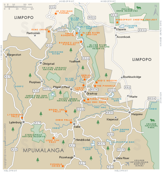 The Three Rondavels are in the Blyde River Canyon Map