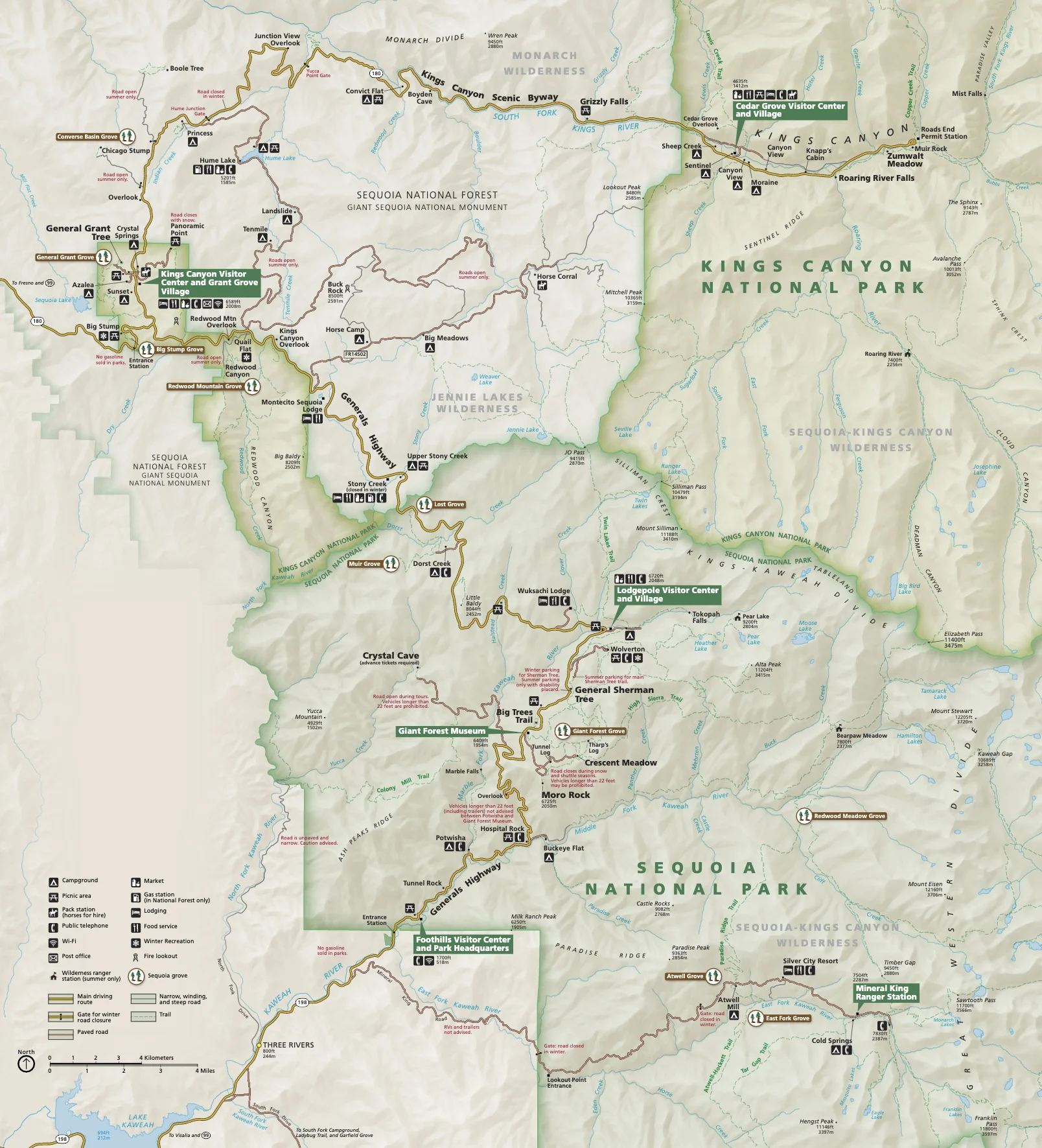 Map of Sequoia National Park and Forest
