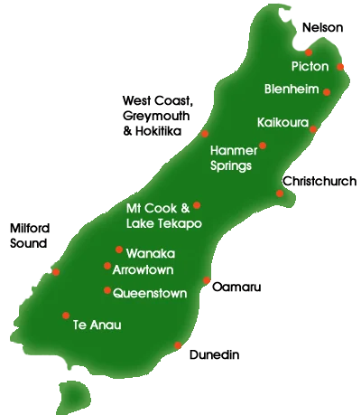 New Zealand South Island Map