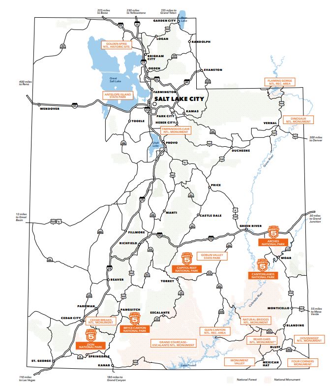 Map of Utah's Natural Wonders
