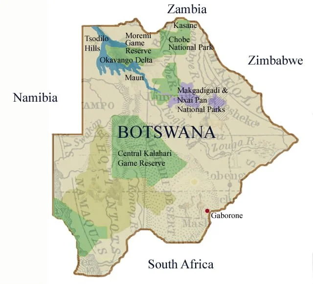 Map of Botswana and the Okavango Delta