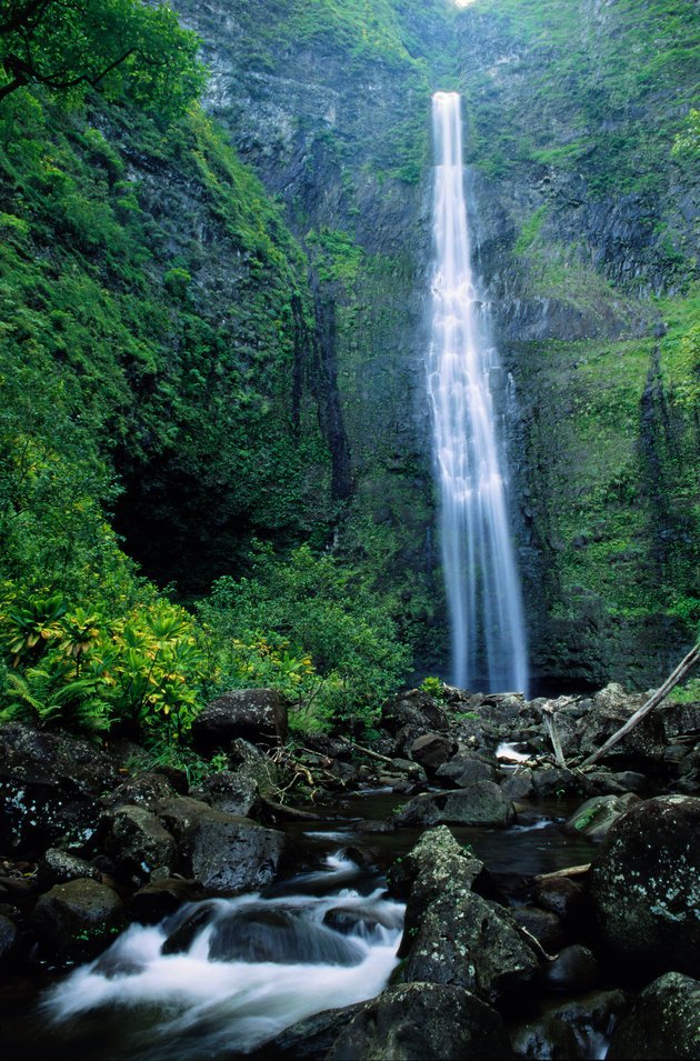 Hanakapiai Falls on the Na Pali Coast on Kauai.