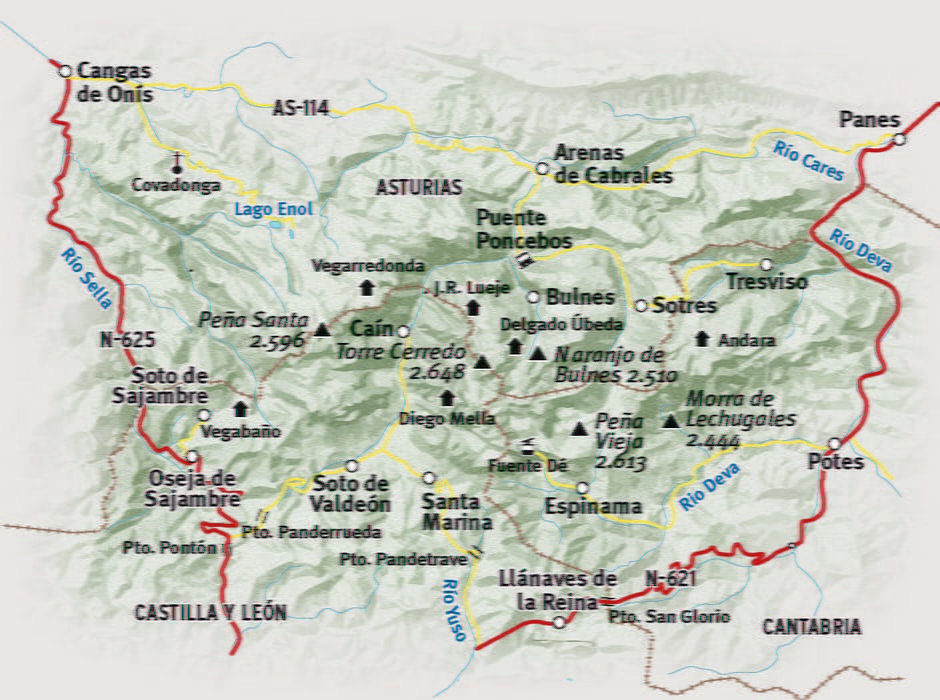 Map of the Picos de Europa