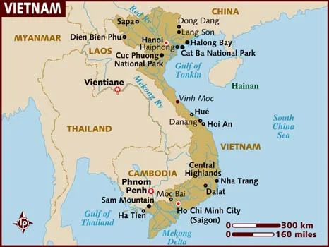Map of Vietnam showing Ha Long Bay