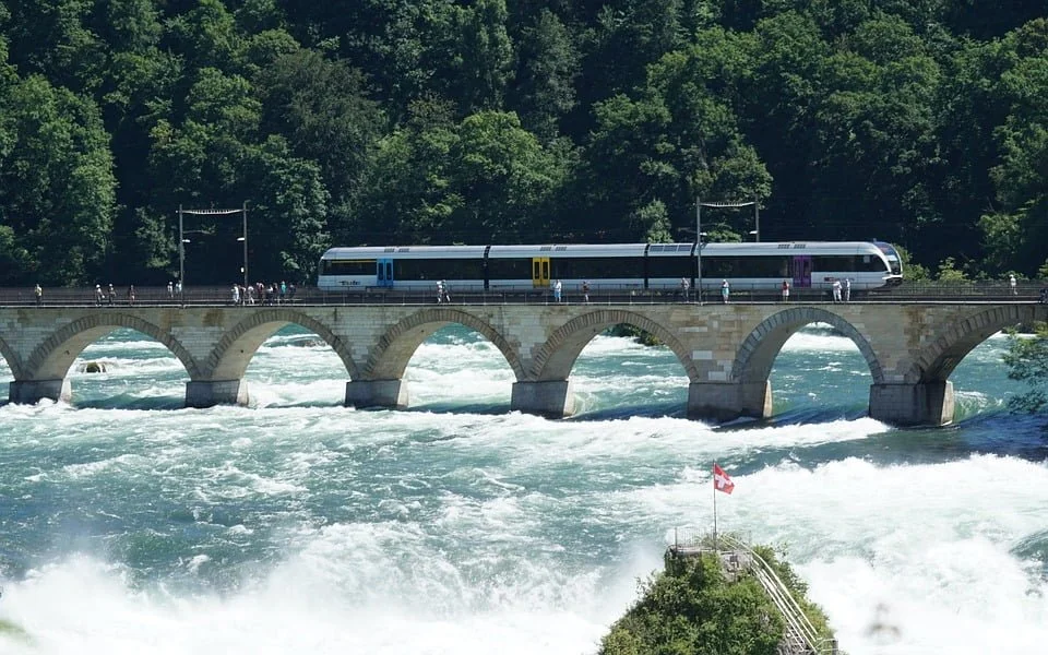 Rhine Falls train and pedestrian bridge